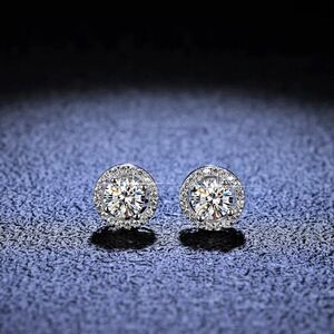 Moissanite Earrings 925 Sterling Silver Studs 1 Carat Halo Diamond Earrings